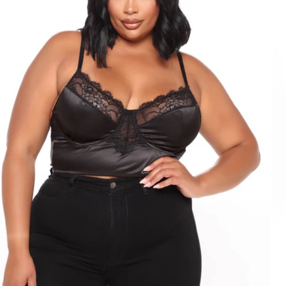 Fashion Nova Intimate Setting Black Lace Satin top NWT